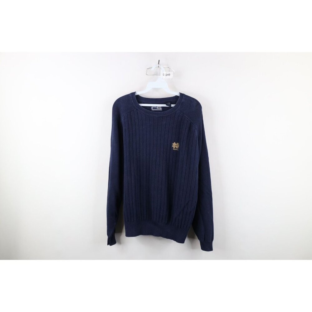 Vtg 90s Womens Large Faded Spell Out Ribbed Knit Notre Dame University Sweater